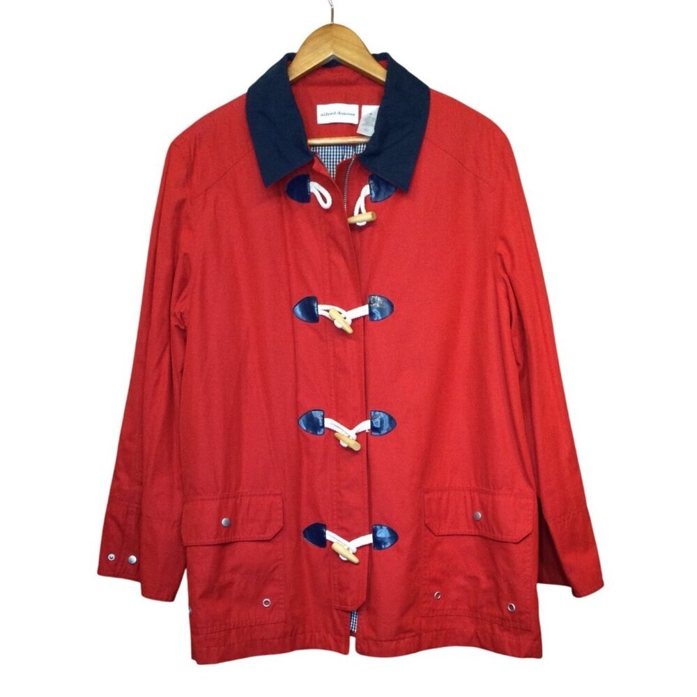 Alfred Dunner Womens Red Duffle Coat Size 16 Nautical Coastal Toggle Fisherman
